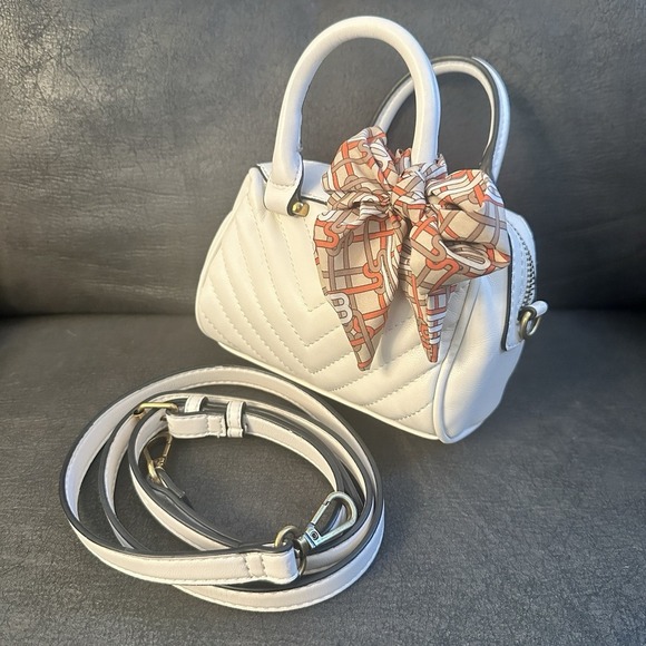 Steve Madden Mini Satchel Bag White Quilted Bow Top Handle Crossbody Purse Hand - Picture 2 of 13
